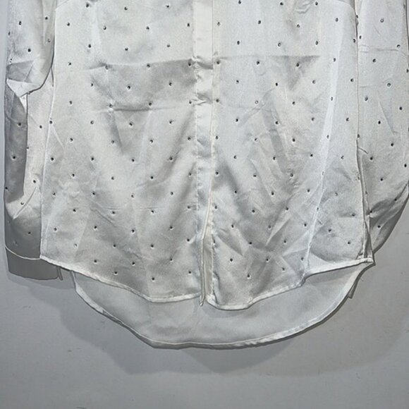 White Satin button front Rhinestone Womens Blouse size Small - Picture 6 of 12